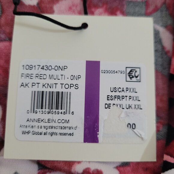 NWT Knit Top ANNE KLEIN PETITE Size PXXL Long Sleeve Fire Red Multi Black White - Picture 9 of 14